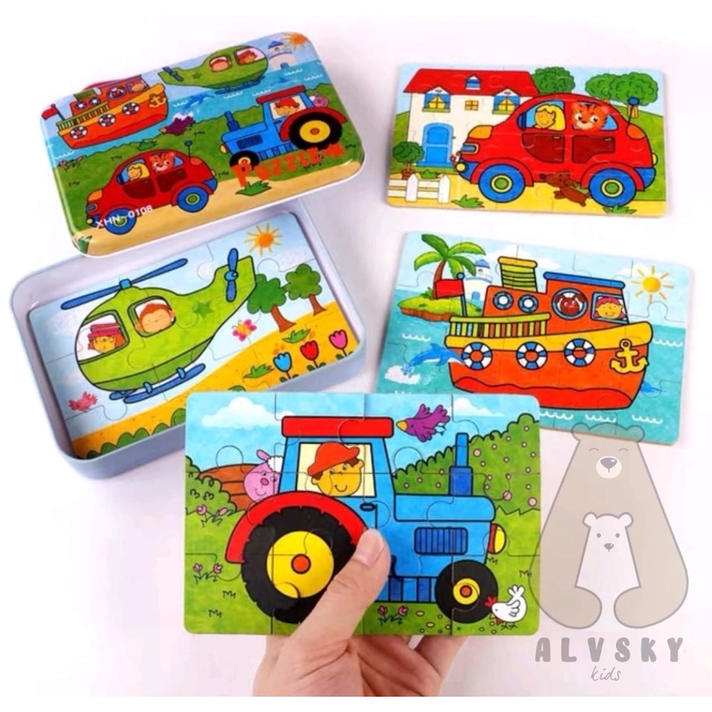 PUZZLE JIGSAW KAYU KALENG MIX 4 IN 1 / PUZZLE KAYU 4 IN 1