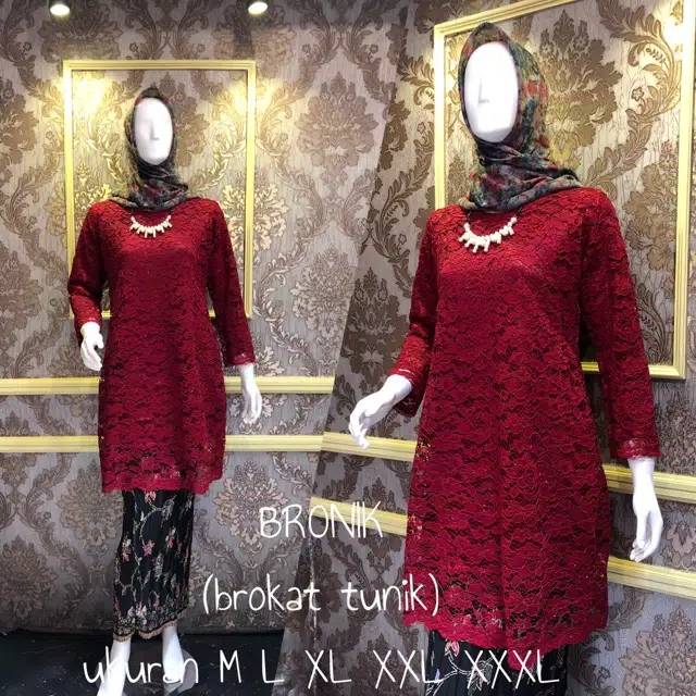 COD!!! Setelan kebaya bronik / kebaya brukat tunik / kebaya syar'i / maroon / navy / abu / gold