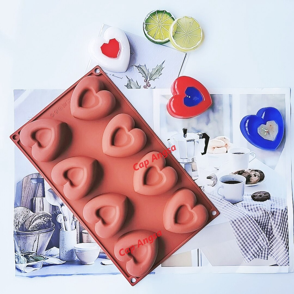 CETAKAN SILIKON HATI DONAT 3D SILICONE MOLD LOVE HEART DOUGHNUT DONUT JELLY AGAR COKLAT SILICON MOULD 8 CAVITY