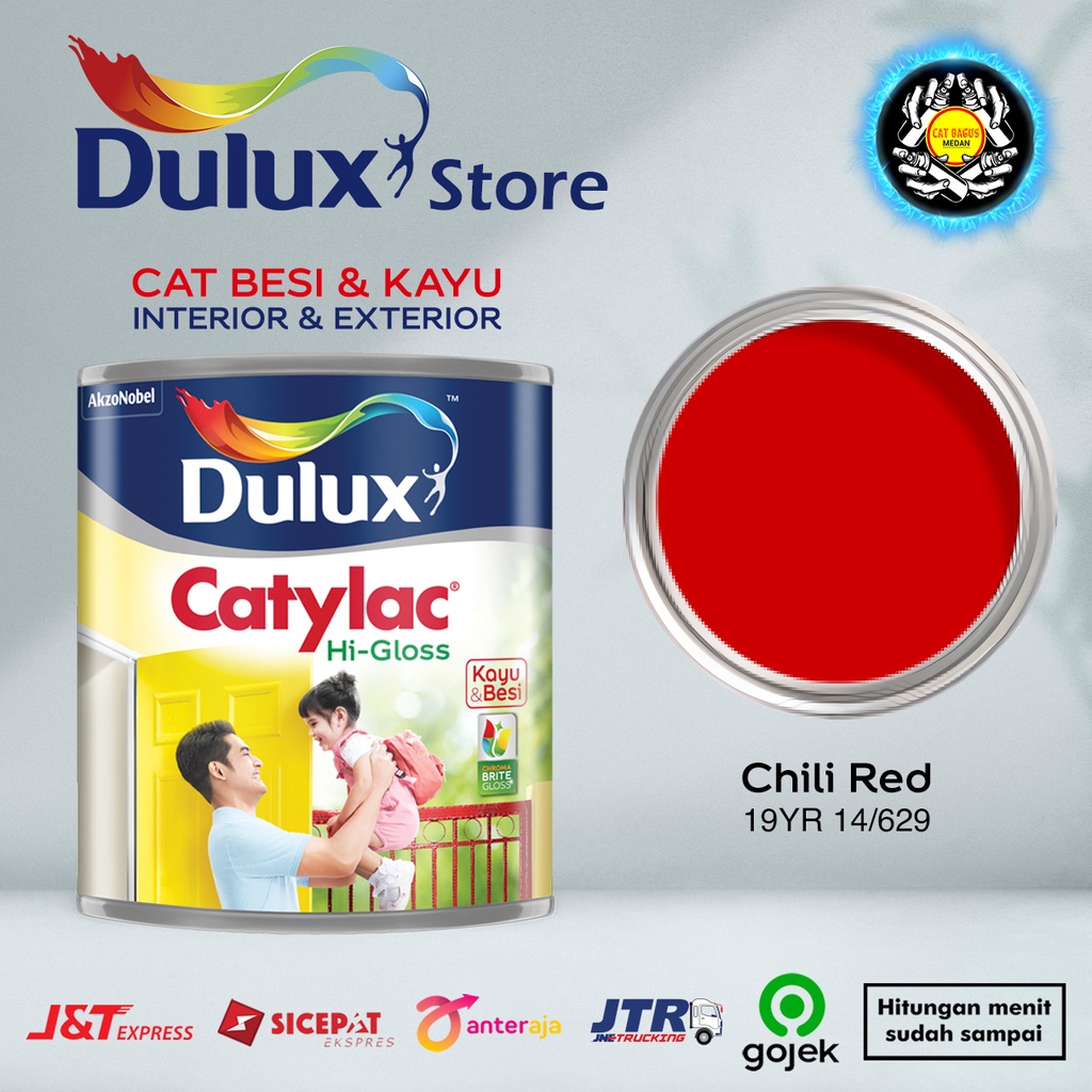 CAT MINYAK CAT KAYU DAN BESI DULUX CATYLAC HI-GLOSS 1 KG WARNA CHILI RED 19YR 14/629 MERAH TERANG CA