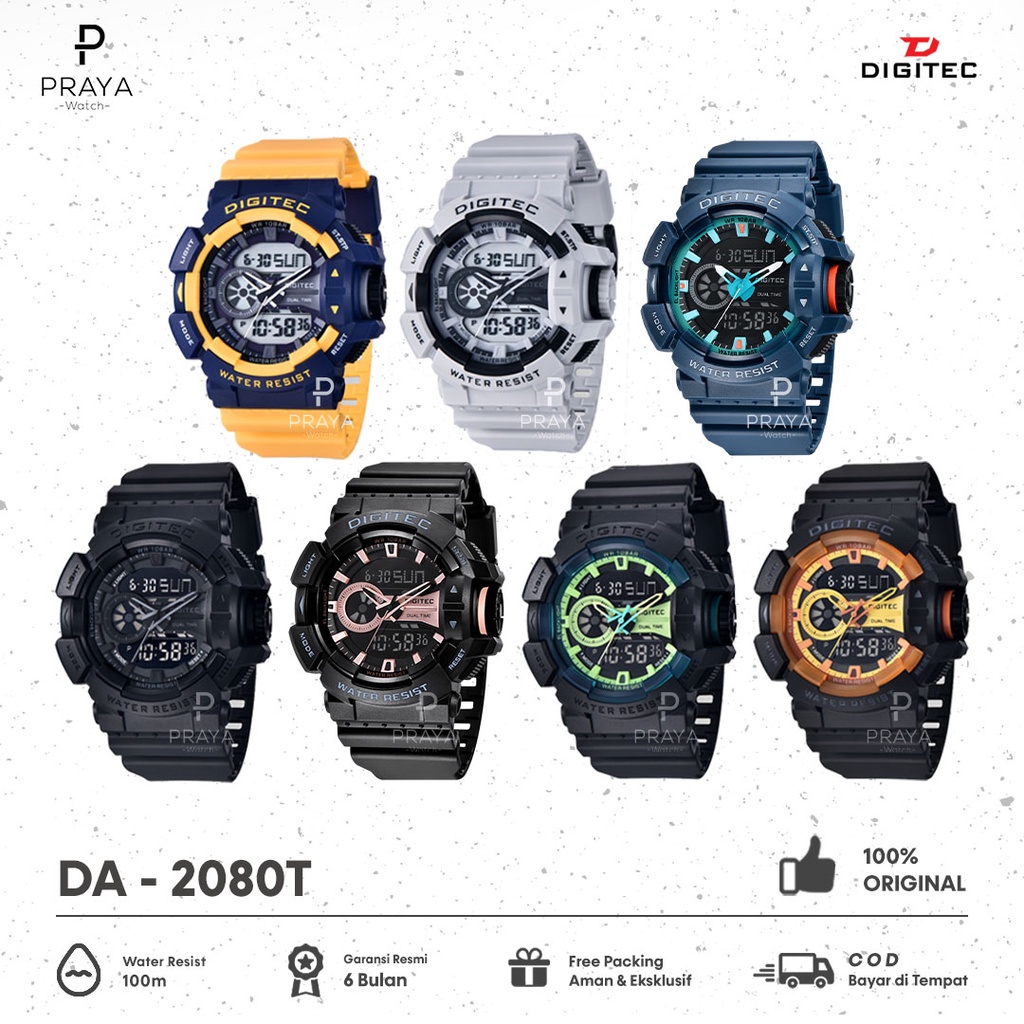 Jam Tangan Digitec Pria DA2080T DG2080 2080 Dual Time Original