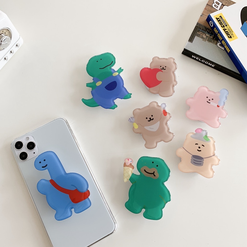 Popsocket Hp Bentuk Kartun Dinosaurus / Beruang / Kue Bahan Akrilik