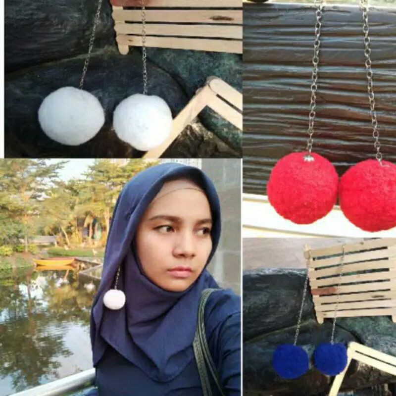 Anting pompom dable -anting murah -anting cantik - anting hijab -bisa bayar ditempat cod