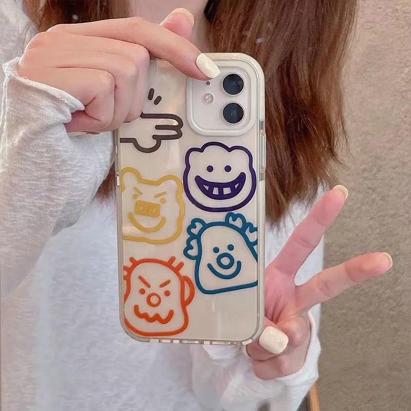 Case Pelindung Transparan Motif Print Graffiti Badut Untuk IPhone 12 13 11 Pro Max X Xs Max Xr 7 8 Plus Qgtf