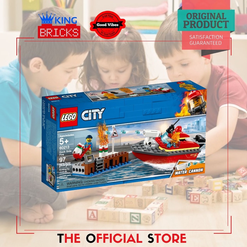 LEGO Original CITY 60213 Dock Side Fire - Mainan Anak Edukasi Kapal Kreatif Motor Polisi