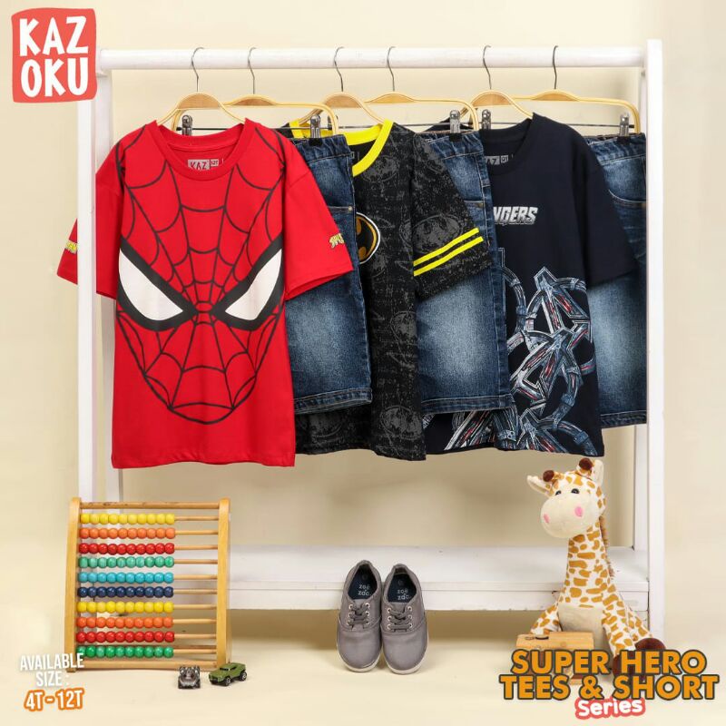 Kazoku Setelan celana pendek jeans superhero