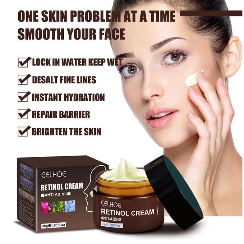 EELHOE Retinol Cream/Serum Anti-aging Moisturizer Set - Cream Malam Untuk Pelembab Wajah Pemutih Kulit Anti-kerut Flek Hitam Krim Jerawat Perawatan Kulit-30Gr