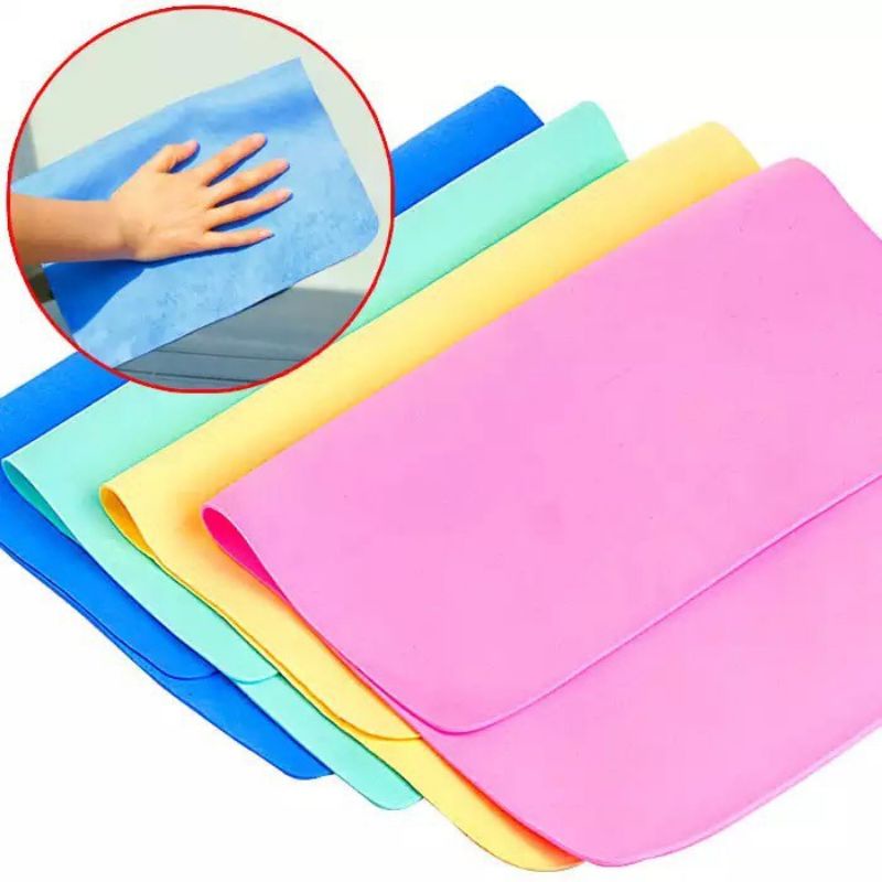 Kain Lap Kanebo Serat Chamois Ekonomis Besar Ukuran 43x32 dan 32x21cm Tebal 2mm