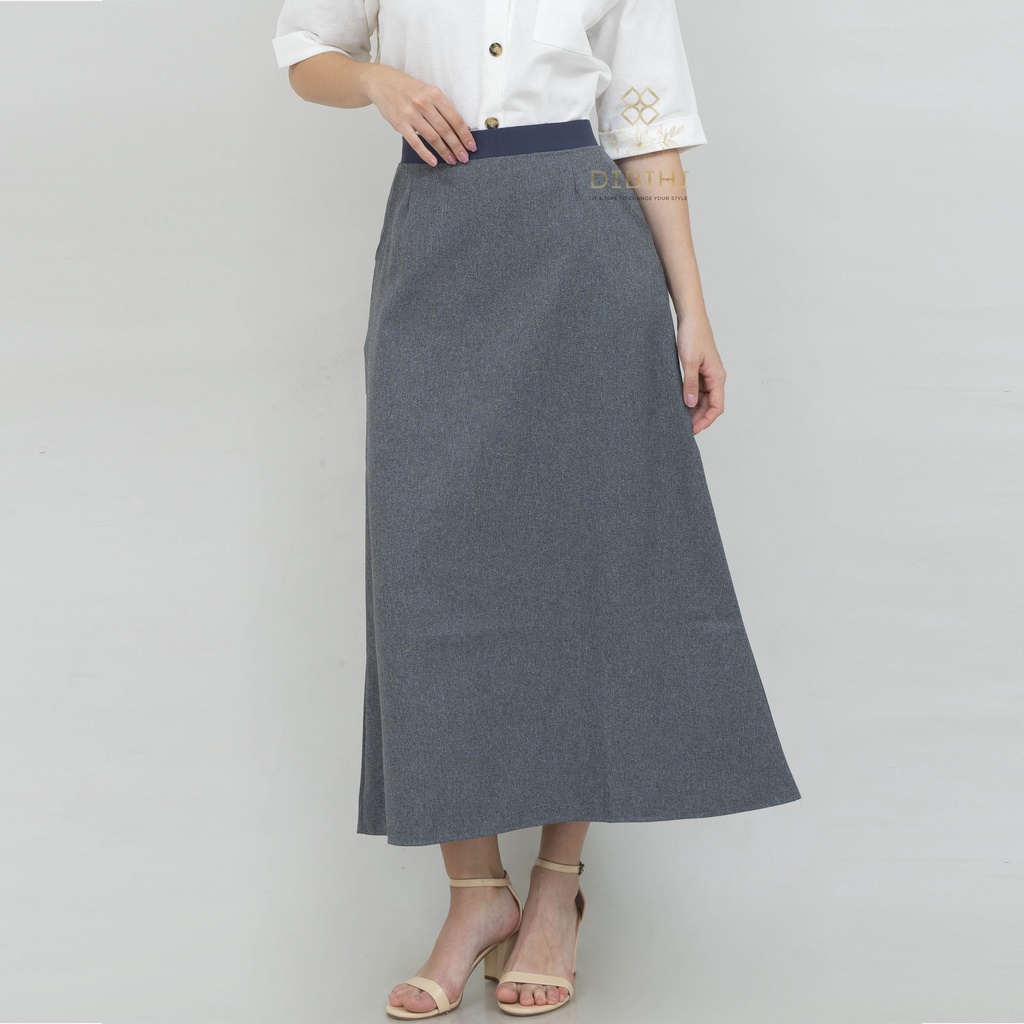 Rok Panjang Polos Kerja Formal Wanita Pinggang Karet A Line Bigsize