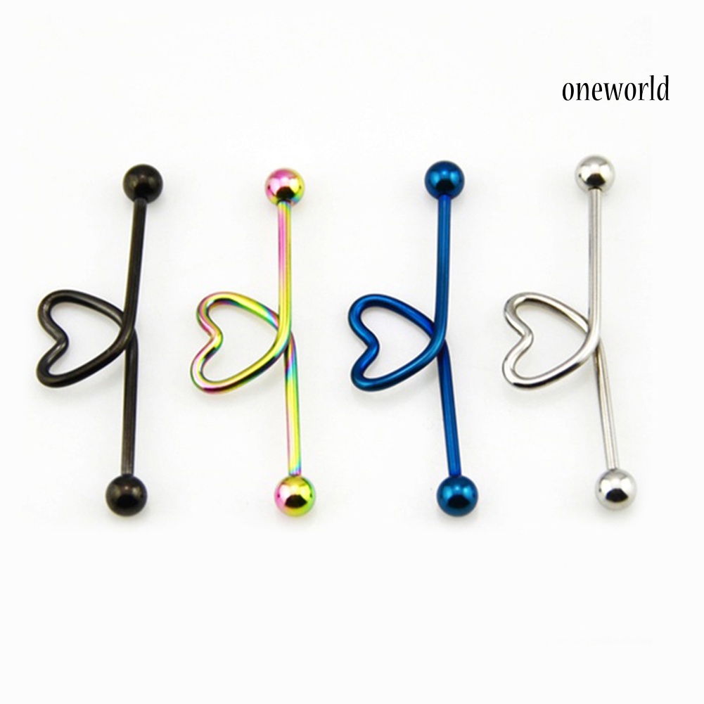 OW@ 1Pc Unisex Stainless Steel Heart Shaped Cartilage Piercing Industrial Barbell