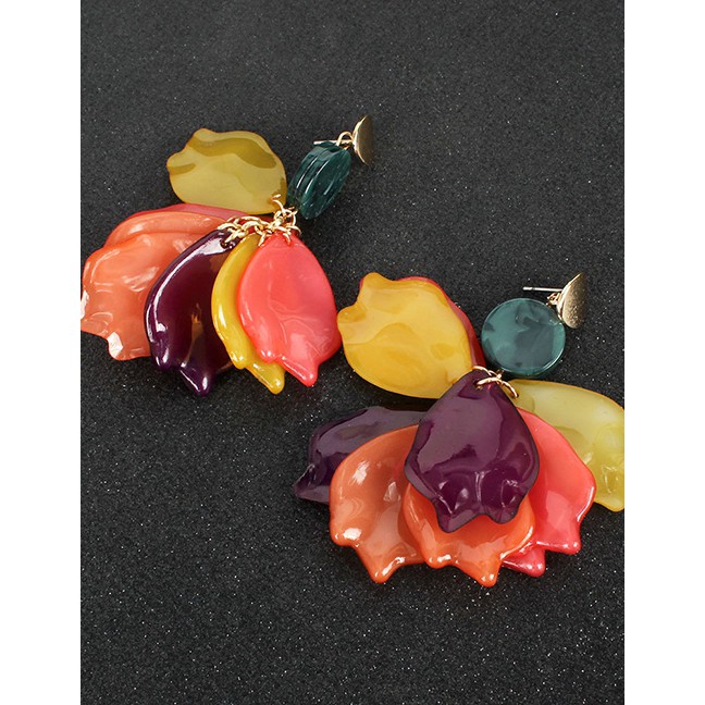 LRC Anting Tusuk Fashion Color Acrylic Petal Long Resin Contrast P09913