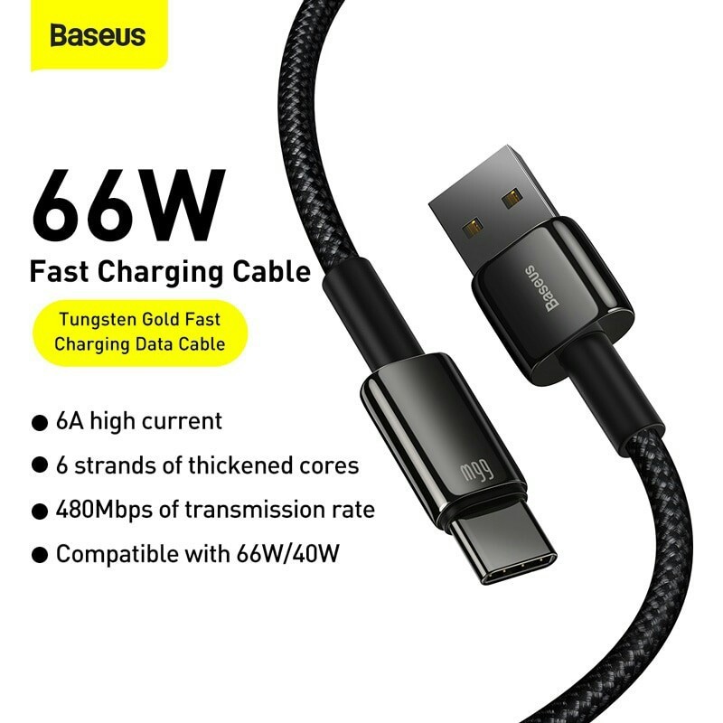BASEUS Kabel Tungsten Gold Type C 66W 6A Fast Charging Type C 66W 1Meter