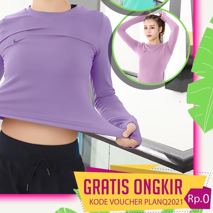 Atasan Olahraga Wanita Hijab Lengan Panjang Modis Baju Sport Korea Kaos Cewek Olahraga Gym Zumba Aer