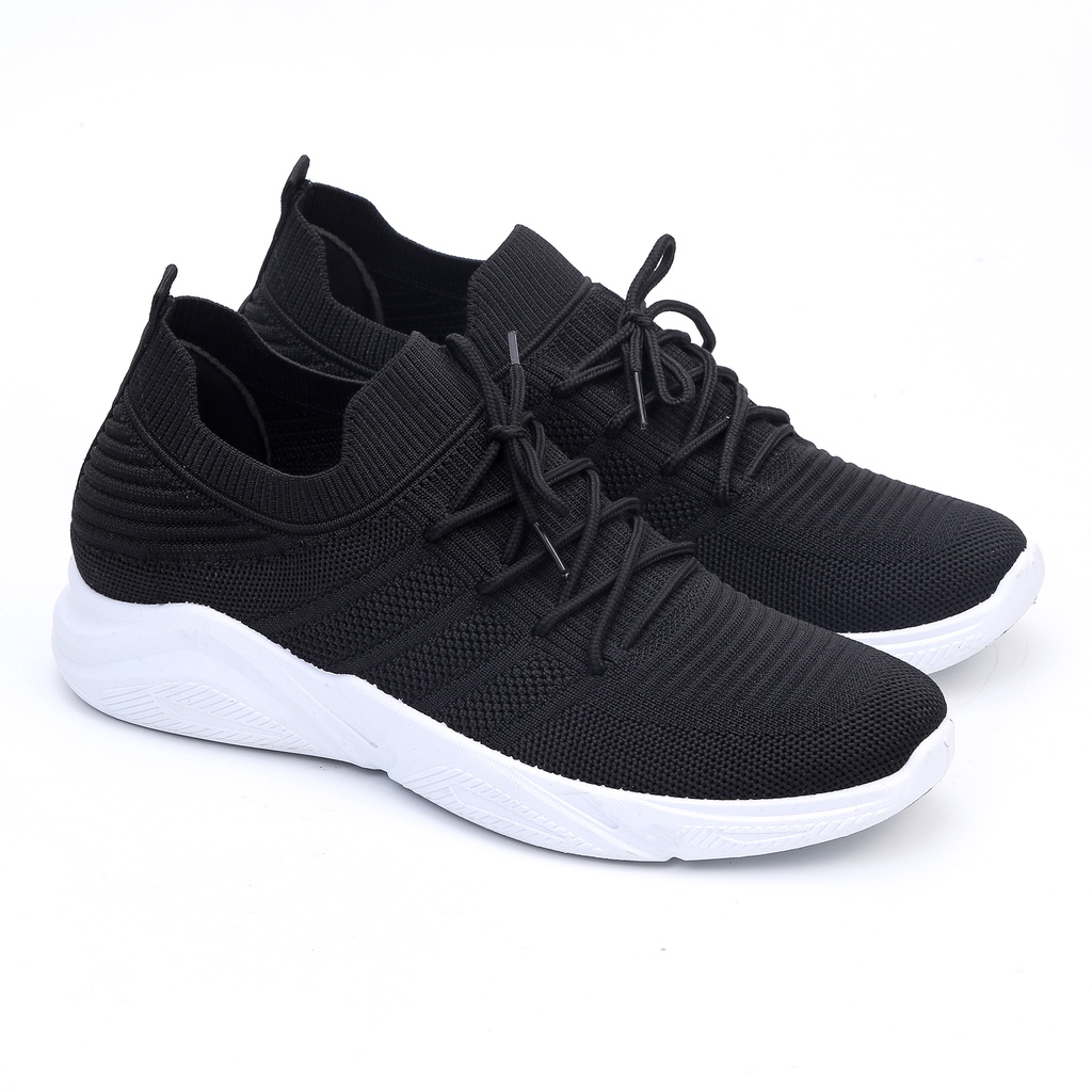 Sepatu Pria Canvas Sneakers Hitam Putih Tali  Slip On Import Sports Shoes Olahraga New Model - SK811