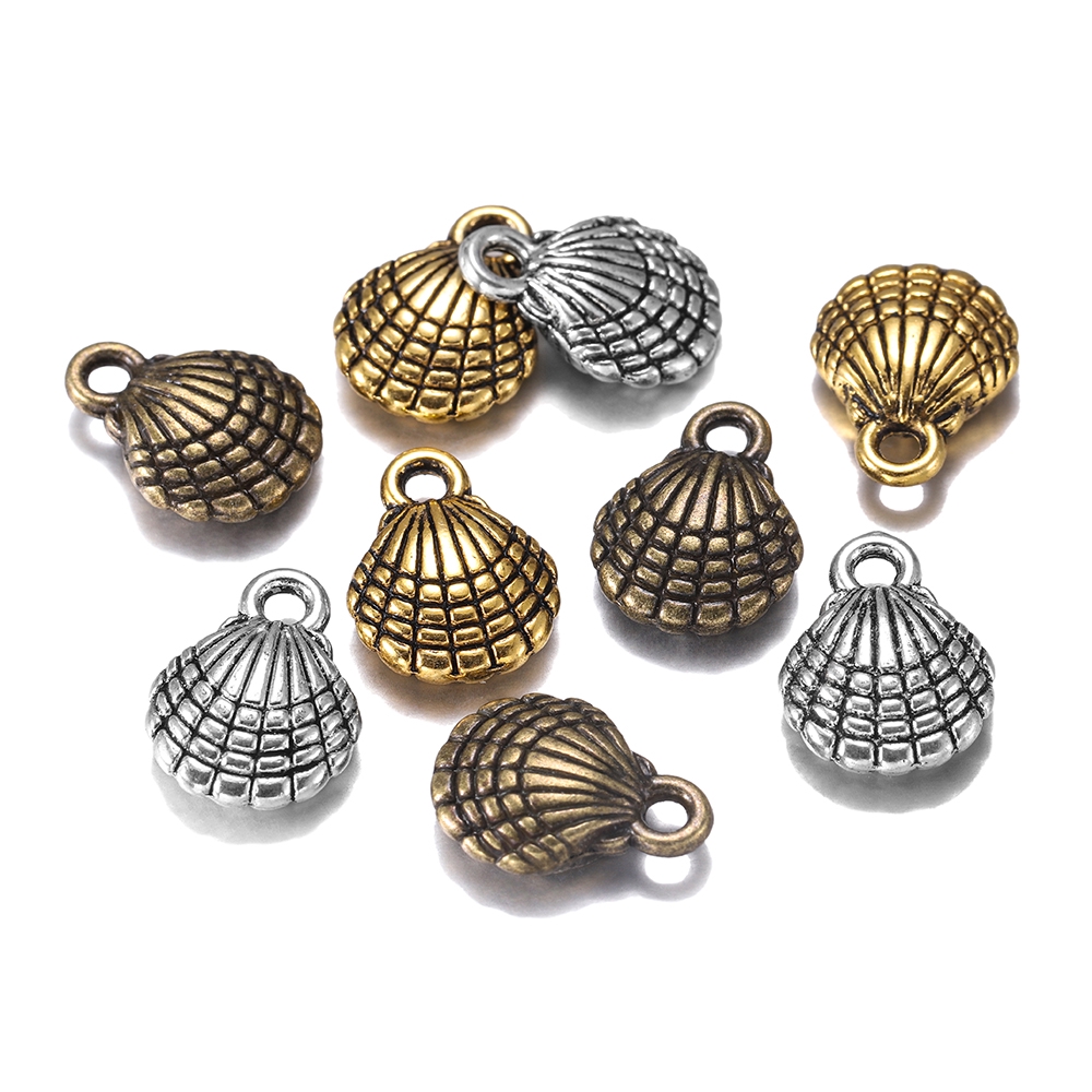 12pcs/lot 13x10mm Antique Silver Gold Double Sided Shell Charms Pendants Findings For DIY Necklace Bracelet Supplies Accessories