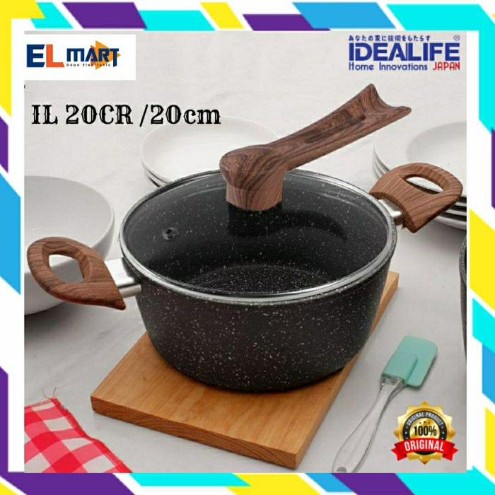 Idealife Panci Soup Tutup Kaca Marble Coating 20cm Casserole IL 20CR