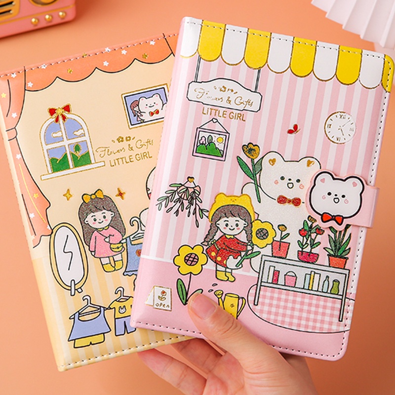 128 Lembar Buku Notebook / Catatan Motif Kartun Lucu Dengan Gesper Magnetik Untuk Pelajar