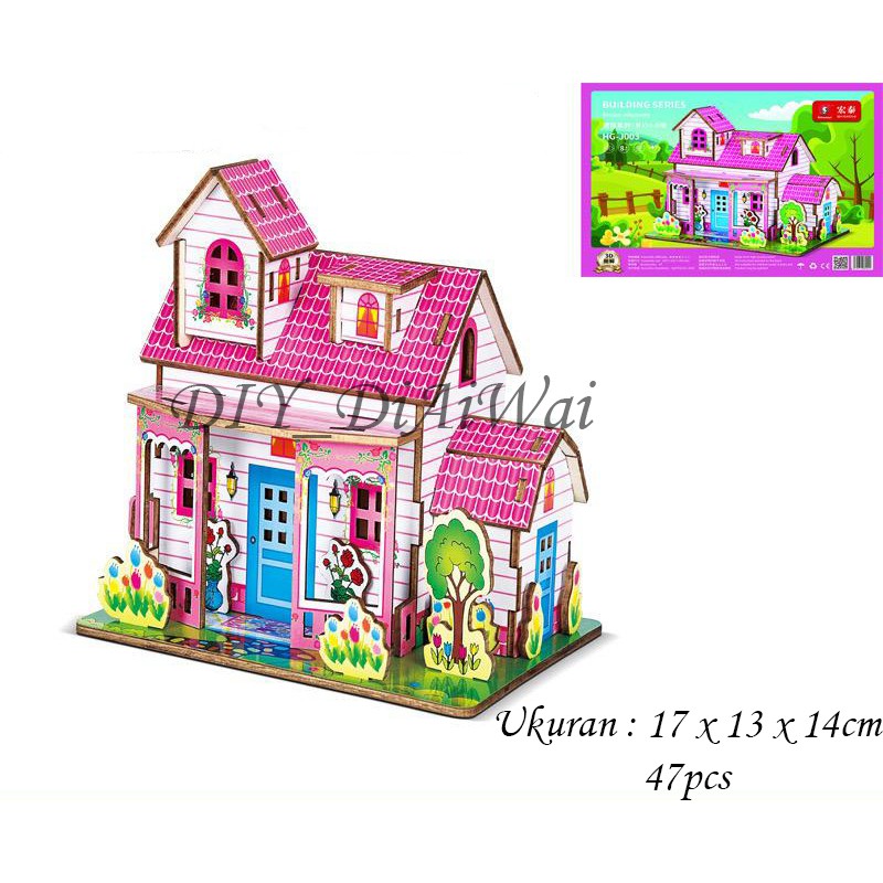 Puzzle 3D DIY bahan kayu DREAM VILLANETTE mainan puzzle edukasi anak (kado &amp; pajangan)