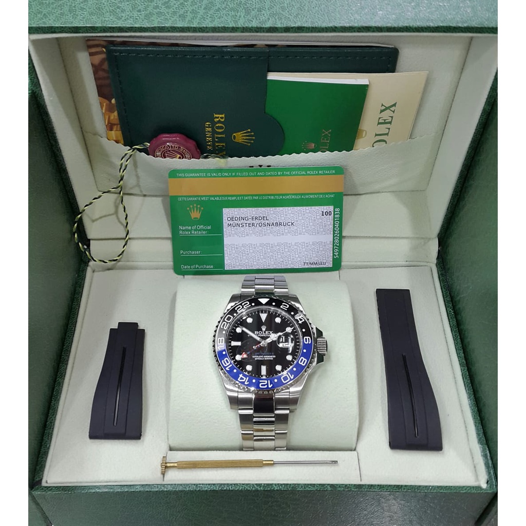 Jam Tangan Rolex GMT Master II Silver Automatic Plus Box Original Dan Strap Rubber PROMO 