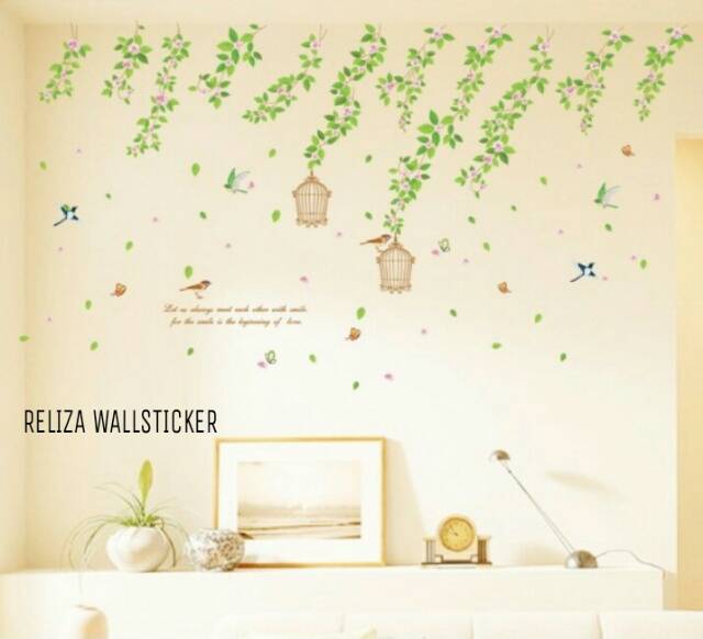 RELIZA WALL STICKER SANGKAR HIJAU BURUNG GREEN CAGE AY9084 STIKER DINDING