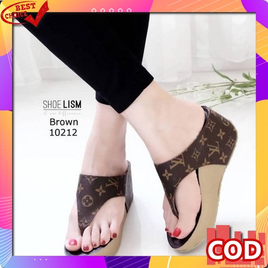 Termurah Sepatu Tory Burch Wedges 5Cm Terbaru Import Premium / Wedge/  Sandal Wedges Hr03 Coklat -