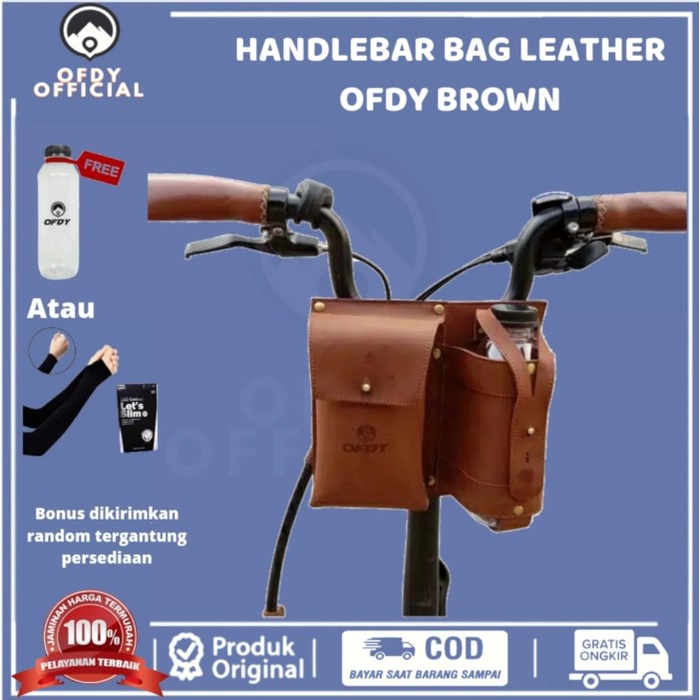Aksesoris Sepeda - Tas Sepeda Lipat Leather Handlebar Bag Bahan Kulit Premium Quality - Cokelat