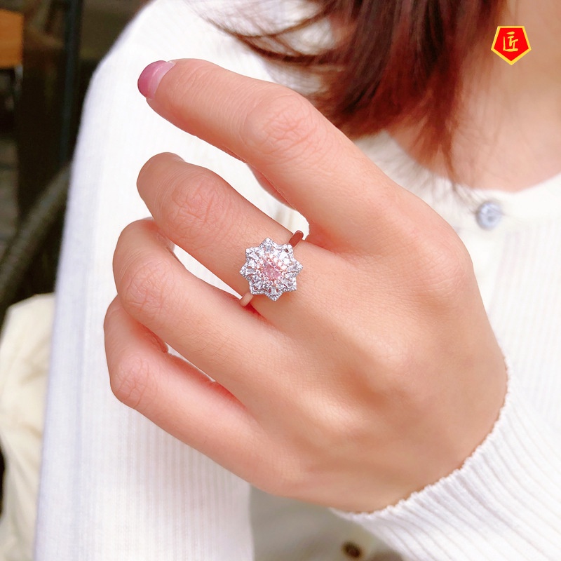 [Ready Stock]Luxury Fashion Inlaid Natural Pink Diamond Ring