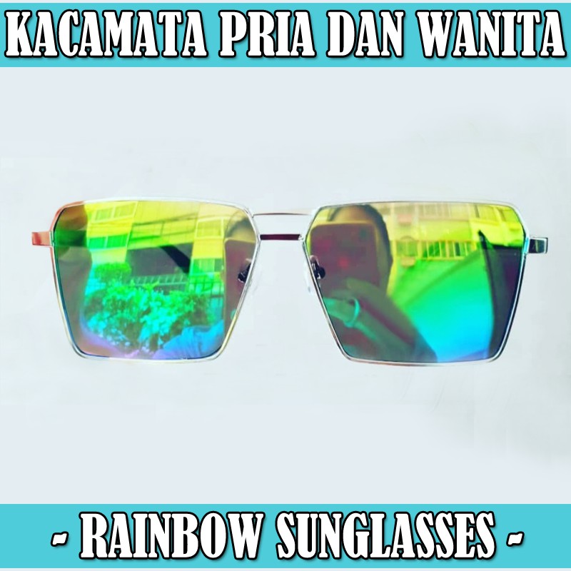 Kacamata Hitam Fashion Pria Wanita Kaca mata Gaya Black Mirror Rainbow Sunglasses Unisex