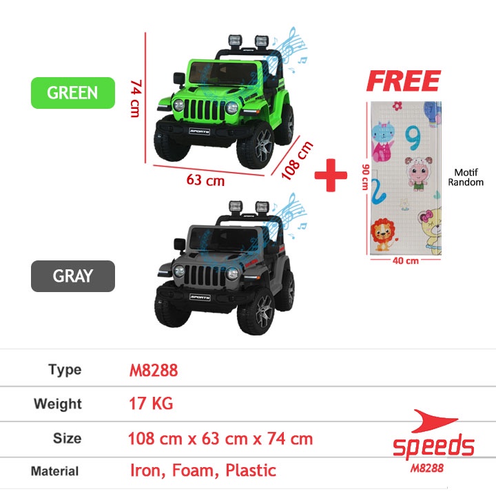 Mobil Aki Mainan SPEEDS Jeep Anak Offroad Remote Control Ride On Car Rubicon Super Car M8288-8