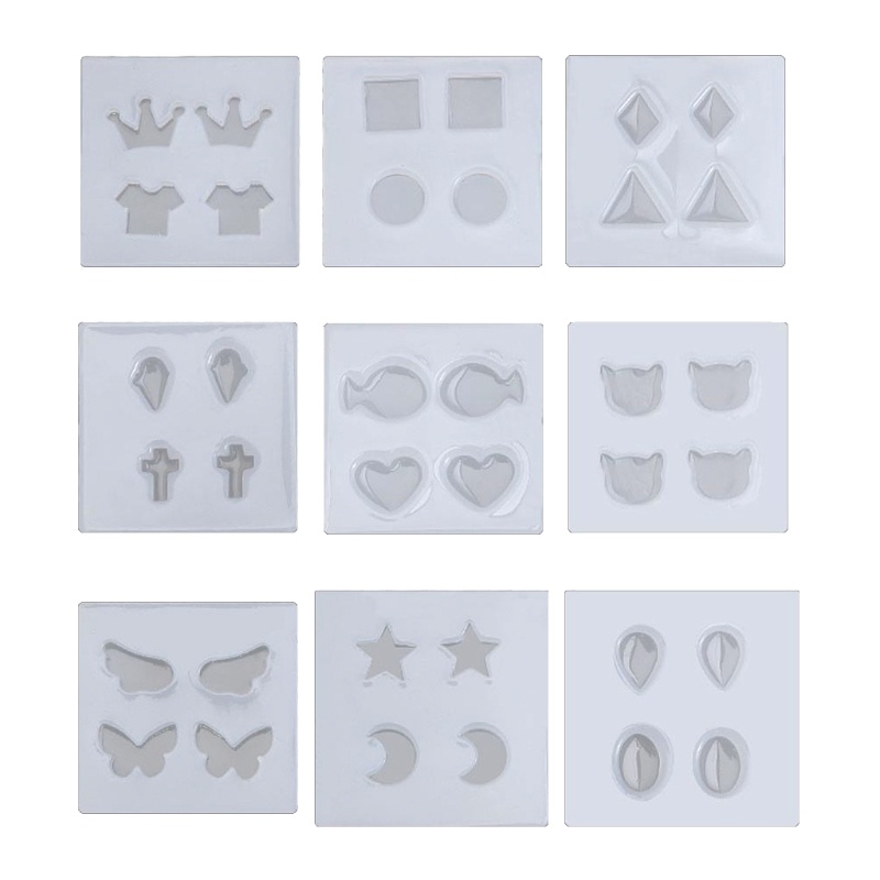 SIY  9Pcs Epoxy Resin Earrings Charms Casting Mould Jewels Shapes Ear Studs Silicone Resin Mold  Mini Earrings Molds Kit Tool