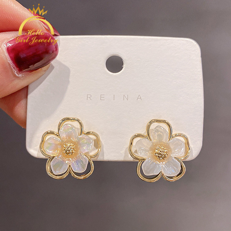 Anting Desain Kelopak Bunga Ganda Bahan 925 Silver Needle Gaya Korea Untuk Wanita