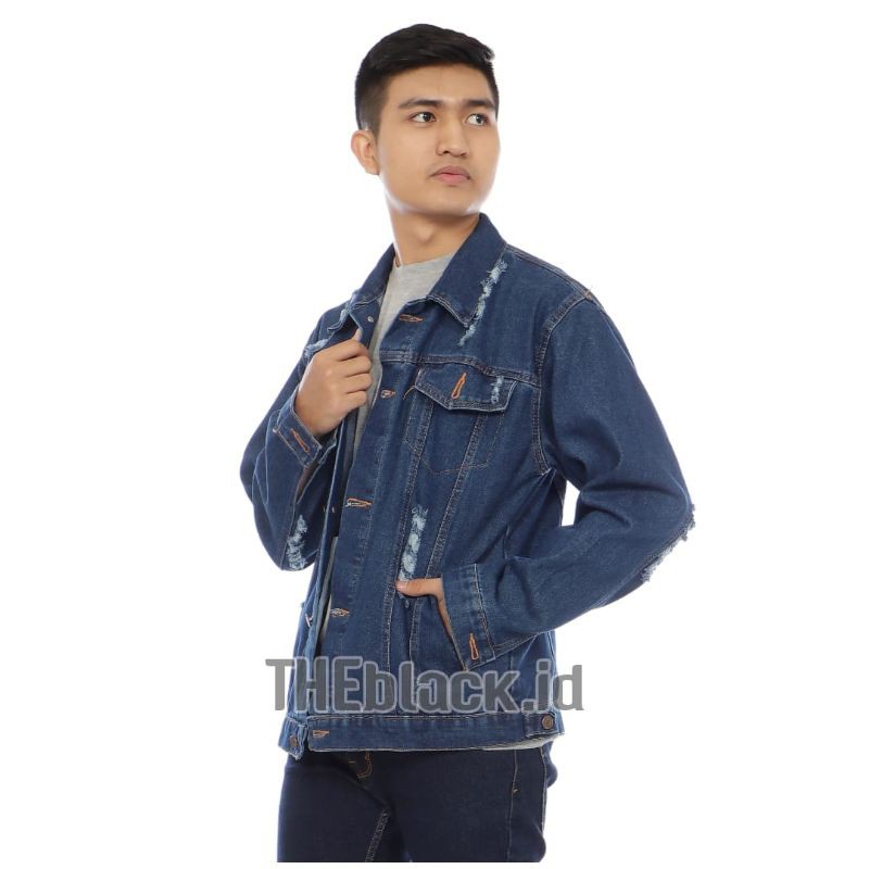 JAKET JEANS PRIA & JAKET PRIA & JAKET COWOK & JAKET DENNIM PRIA & JAKET JEANS & COD-Sobek biowash