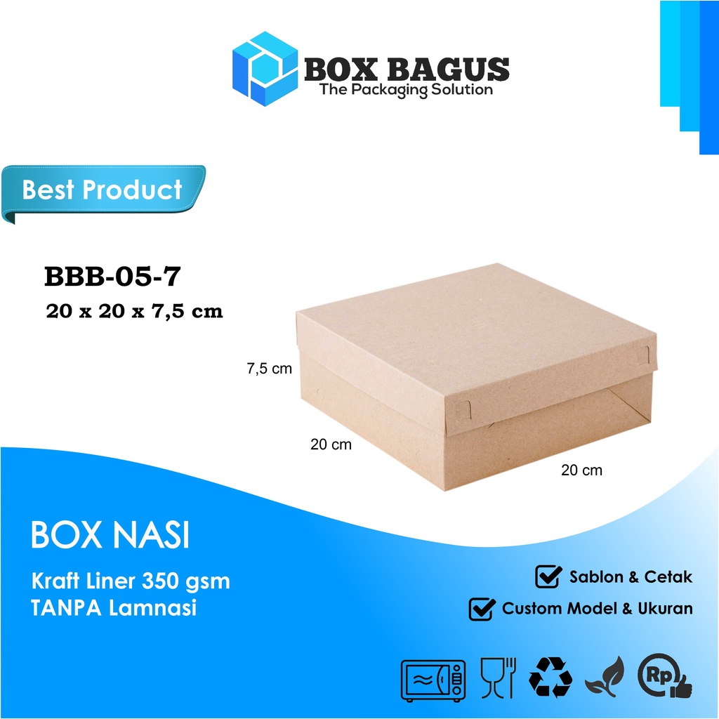 BOX DUS 20x20x7,5 KRAFT 350 GSM - KOTAK HAMPERS MAKANAN NASI ROTI KUE SNACK