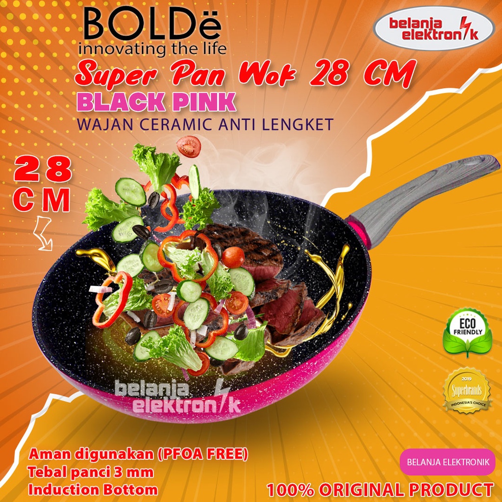 BOLDE SUPER PAN WOK 28 CM BLACK PINK WAJAN KERAMIK