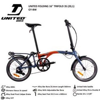 Sepeda Lipat 16 inch United Trifold 3S Terbaru NEW 2021 Folding Bike