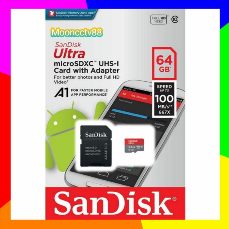 Memori Card Sandisk Free Adapter / Mmc MicroSD 64GB Class 10 Speed Up 100MB/s