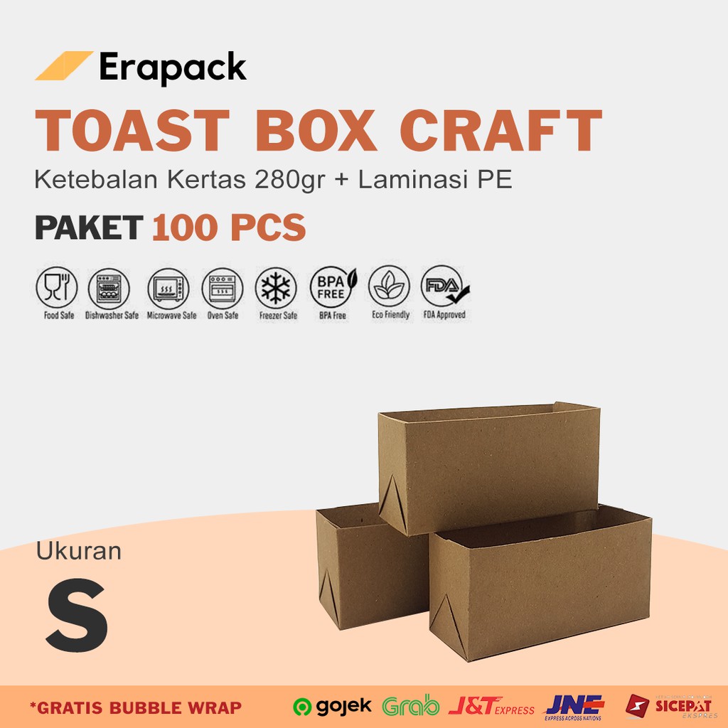 

Toast Box Craft Size S 10x4x5 Tempat Sandwich Laminasi (Paket 100pcs)