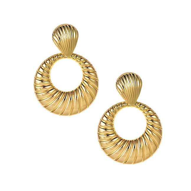 LRC Anting Tusuk Fashion Alloy Shell Pattern Round Earrings F58213