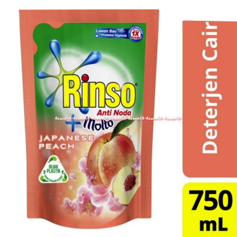 Rinso Anti Noda Molto Japanese Peach 750ml Refill Pouch Detergen Sabun Cuci Cair Detergent Isi Ulang