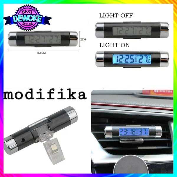 NEW JAM DIGITAL DASHBOARD MOBIL TERMOMETER SUHU AC LAMPU LED INTERIOR AKSESORIS VARIASI