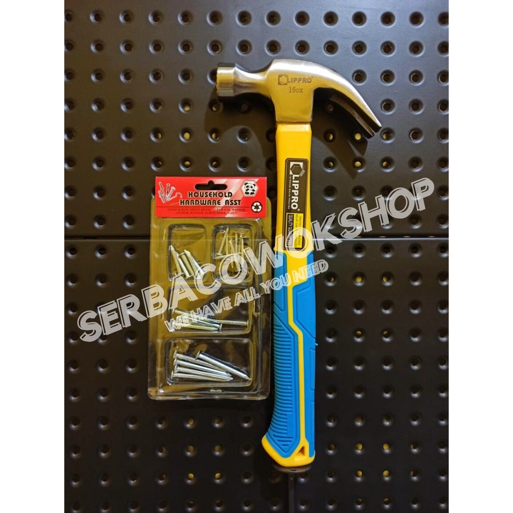 Lippro Palu Kambing 16 Oz Gagang Fiber Claw Hammer Bonus Paku Beton Set Termurah Berkualitas