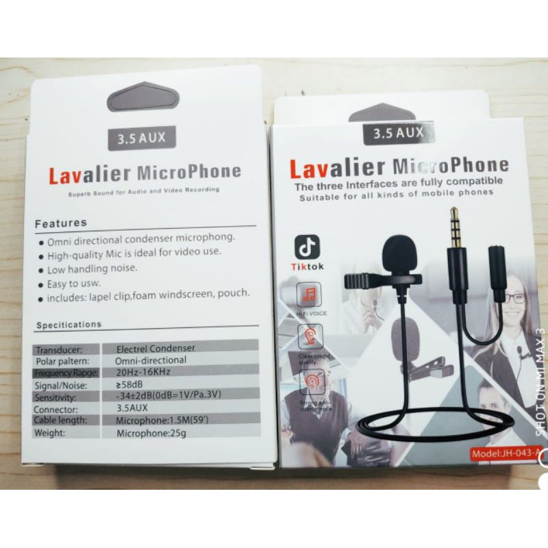 Microphone Clip-On Jack Smartphone 3.5mm Mic Lavalier JH-043-A
