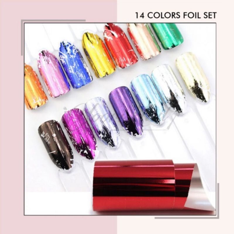 Foil 14 colors set nail transfer foil sticker warna metalic