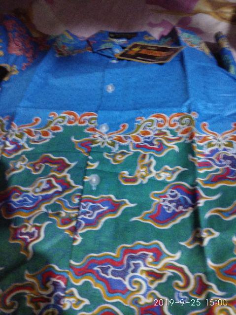 Ruzza Batik Anak Mega Mendung Biru Langit Pelangi Soft Hijau Merah Seragam Laki Laki