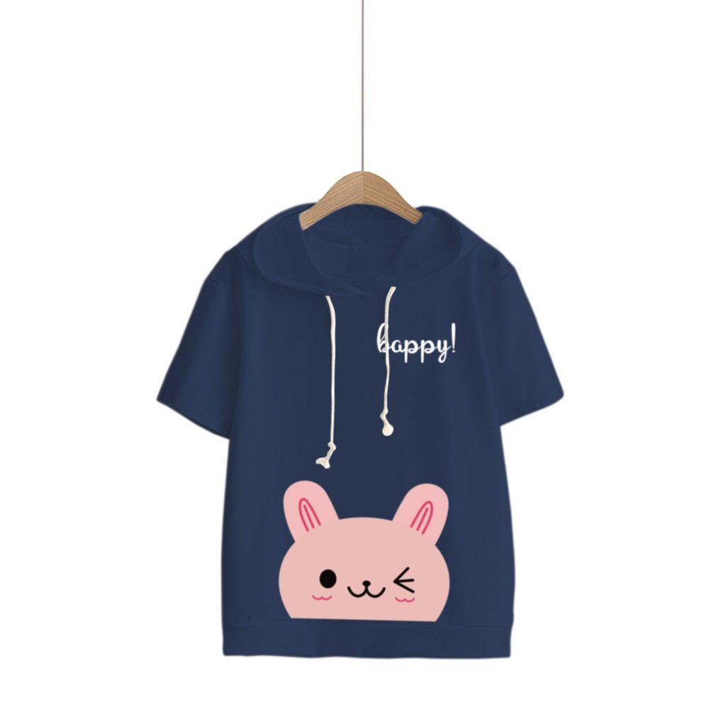 Bess - Sweater Hoodie Crop Lengan Pendek HAPPY CAT