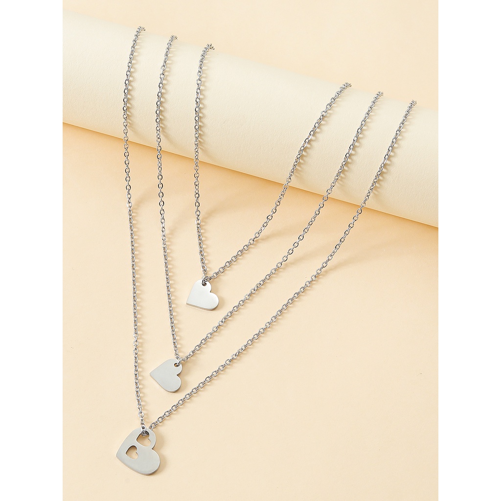 【COD Tangding】3pcs / set Kalung Bentuk Hati Hollow Out Bahan Stainless Steel Untuk Hari Ibu