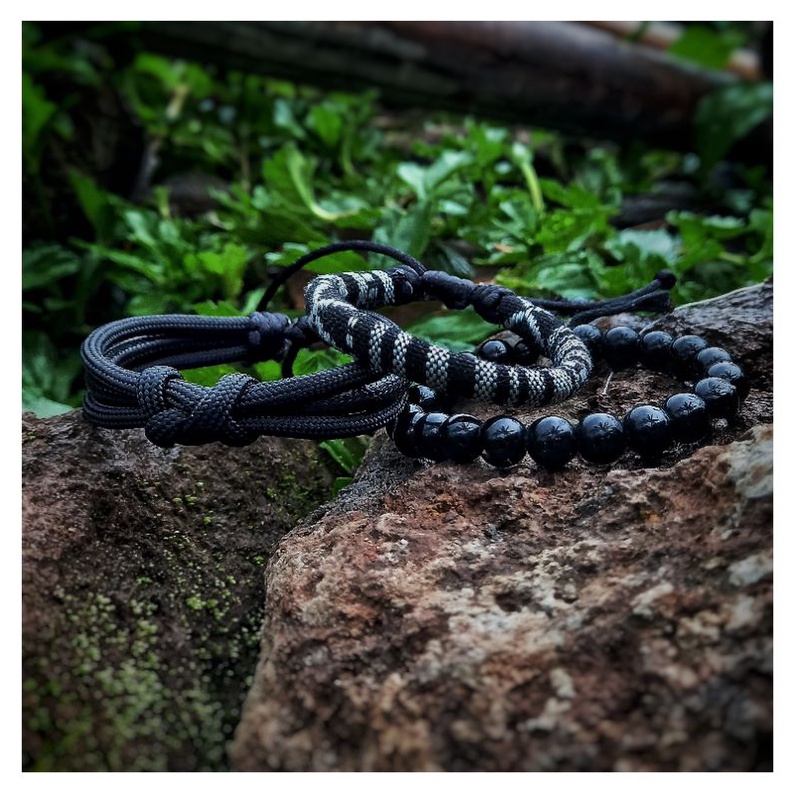 Gelang Pria Keren Hitam Polos Paracord 4mm Etnik Rajut Paket Set Cowok Keren Laki Laki Murah Premium Vintage