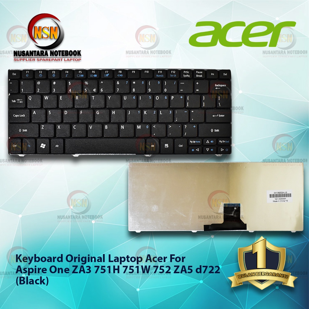 Keyboard Acer Aspire One ZA3 751H 751W 752 ZA5 d722 Black Hitam