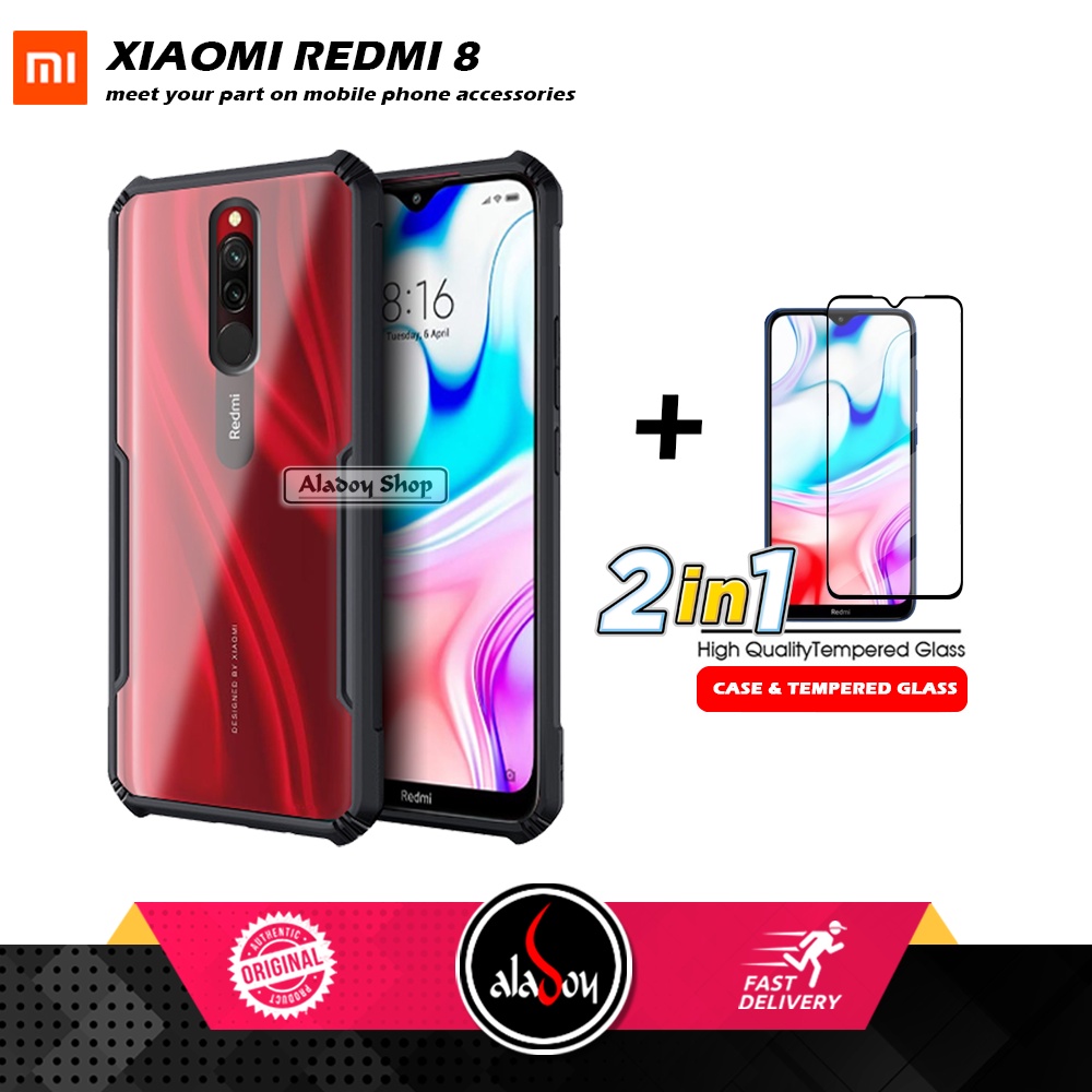 PAKET 2 IN 1 Case Xiaomi Redmi 8 Armor Fusion Transparent Prmium Casing Free Tempered Glass