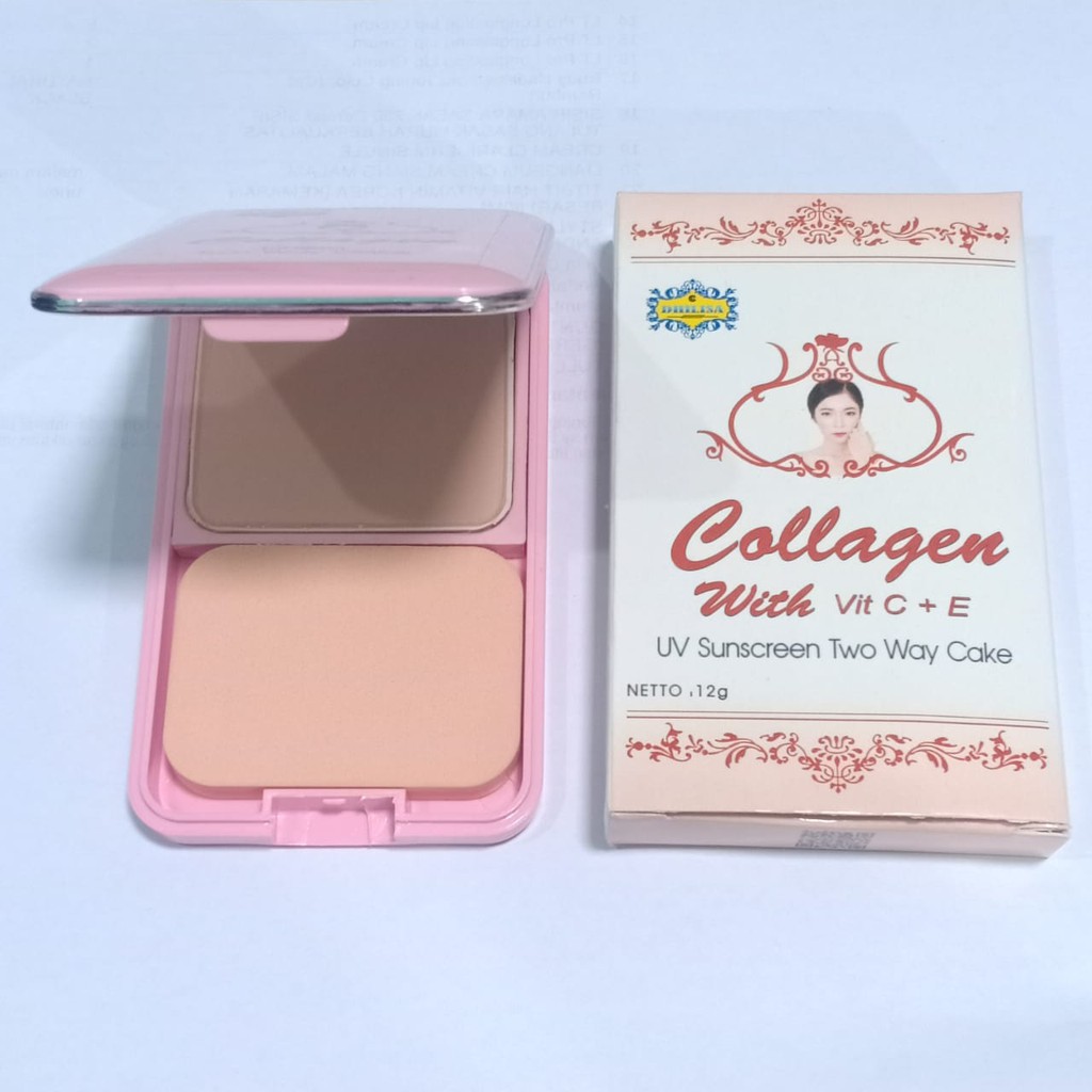 Two Way Cake Collagen Dhilisa Bedak Padat Makeup Kosmetik